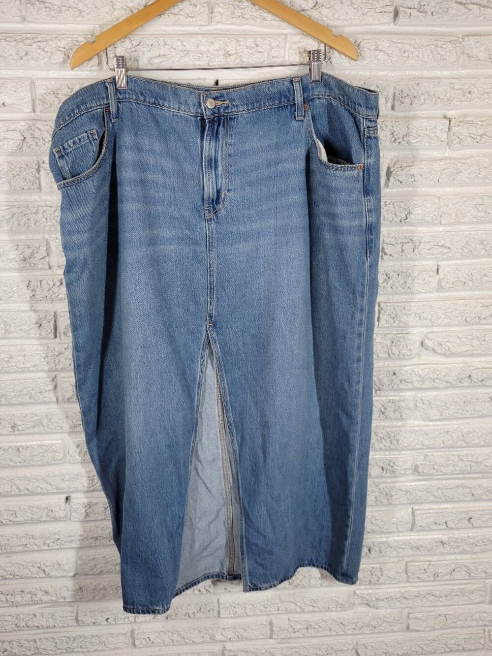 Old Navy Womens Plus Denim Skirt Long Front Slit Medium Wash Pencil SWE112E